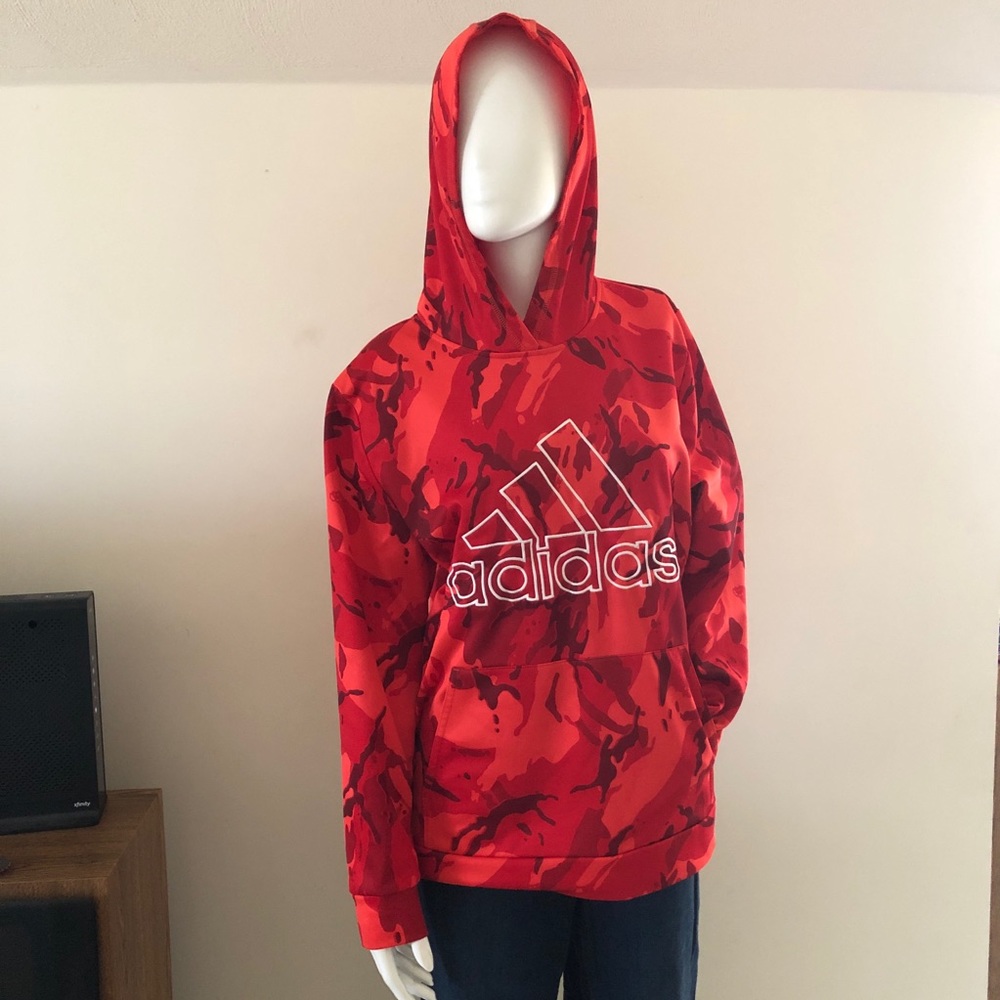 Adidas Two Tone Red Camo Tie Dye Graphic Logo Hooded Sweatshirt